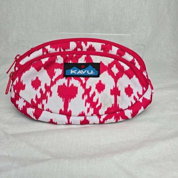 Kavu Fanny Pack Aztec Pink-Red & White 2 Zipper Pockets Belt Bag - Picture 1 of 9